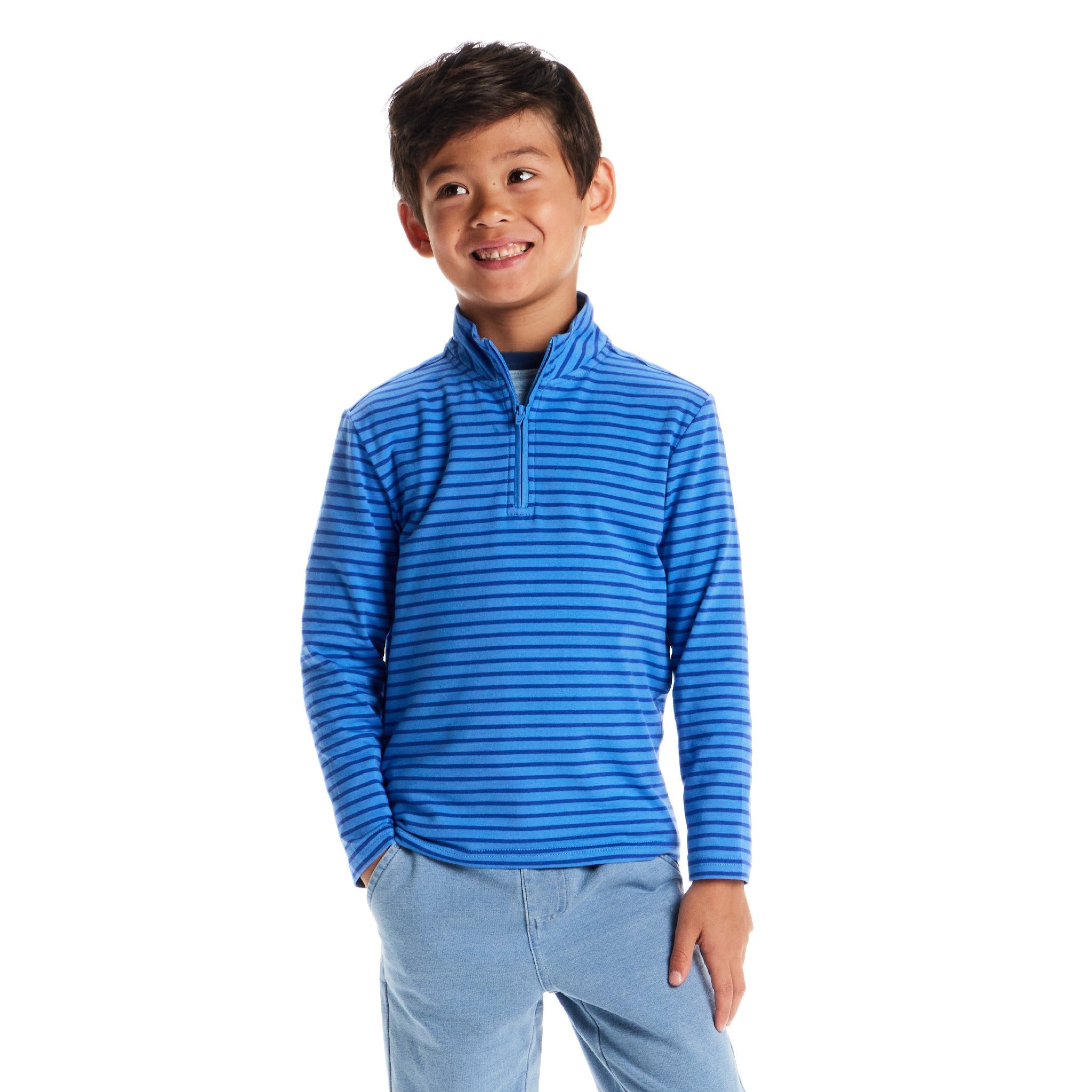 Kids (2 - 8) Quarter Zip Stripe Pullover - Blue Stripe - Classic