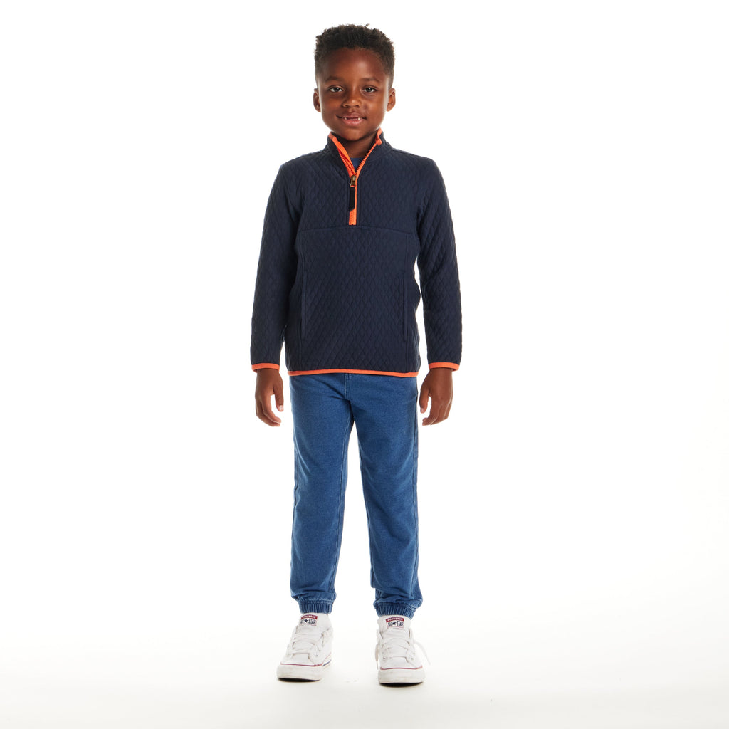 Kids Diamond Quilted Quarter-Zip Pullover | Navy - Andy & Evan