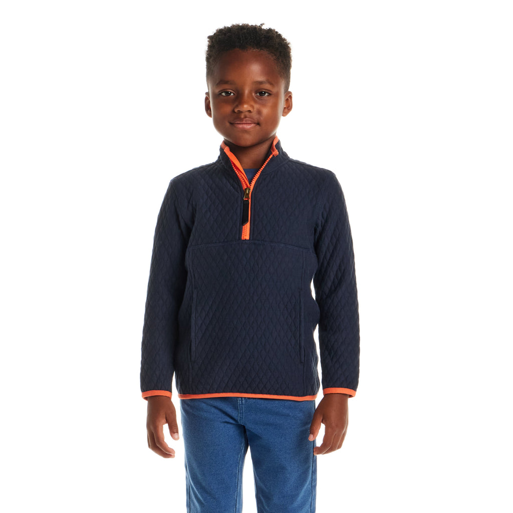 Kids Diamond Quilted Quarter-Zip Pullover | Navy - Andy & Evan