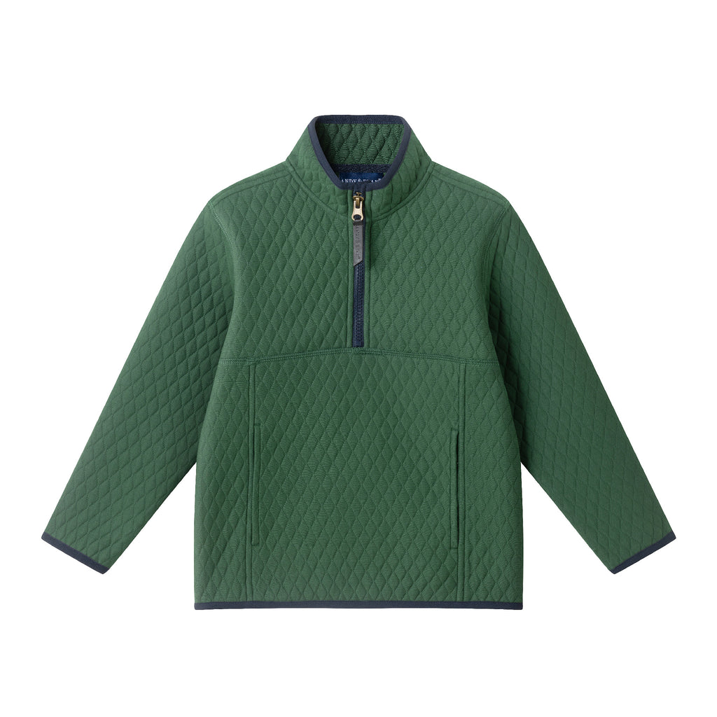 Kids Diamond Quilted Quarter-Zip Pullover | Green - Andy & Evan