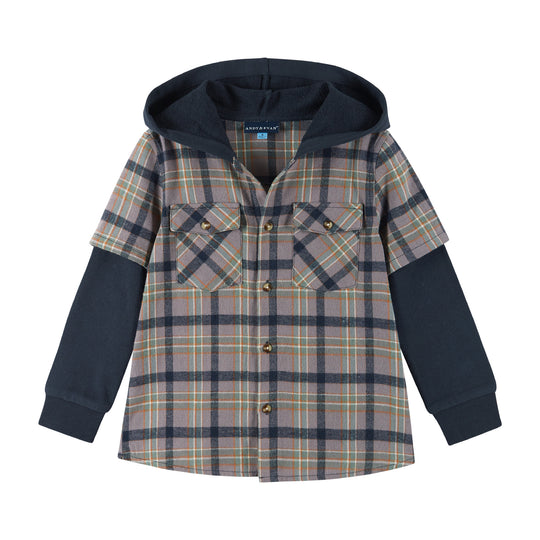 Kids Twofer Hoodie | Brown Plaid