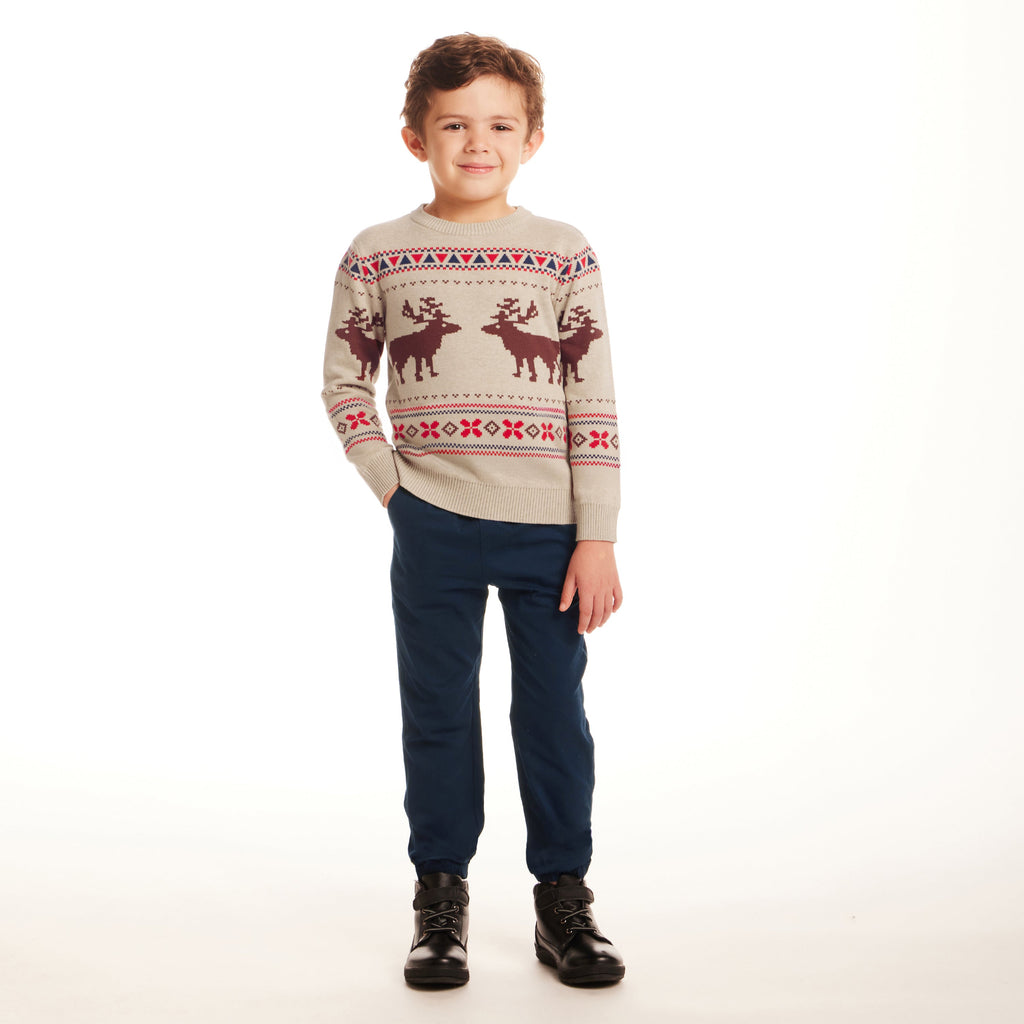 Kids Fair Isle Sweater & Twill Pant Set | Moose Motif - Andy & Evan