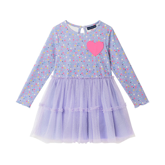 Kids Printed Rib Knit Dress | Purple Hearts