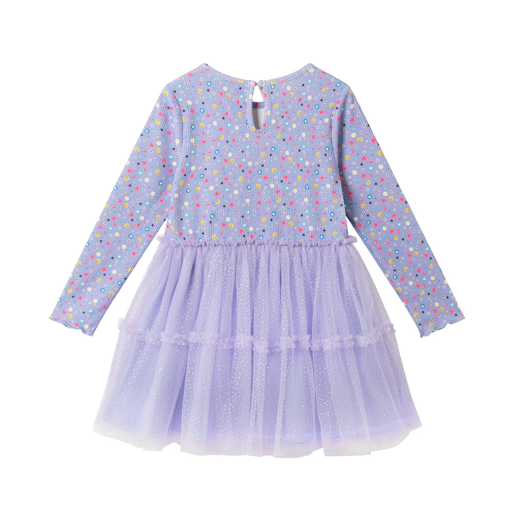 Kids Printed Rib Knit Dress | Purple Hearts - Andy & Evan