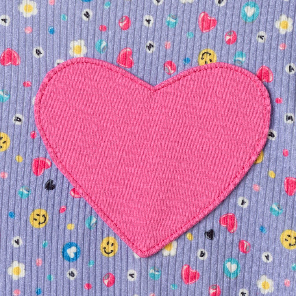 Kids Printed Rib Knit Dress | Purple Hearts - Andy & Evan