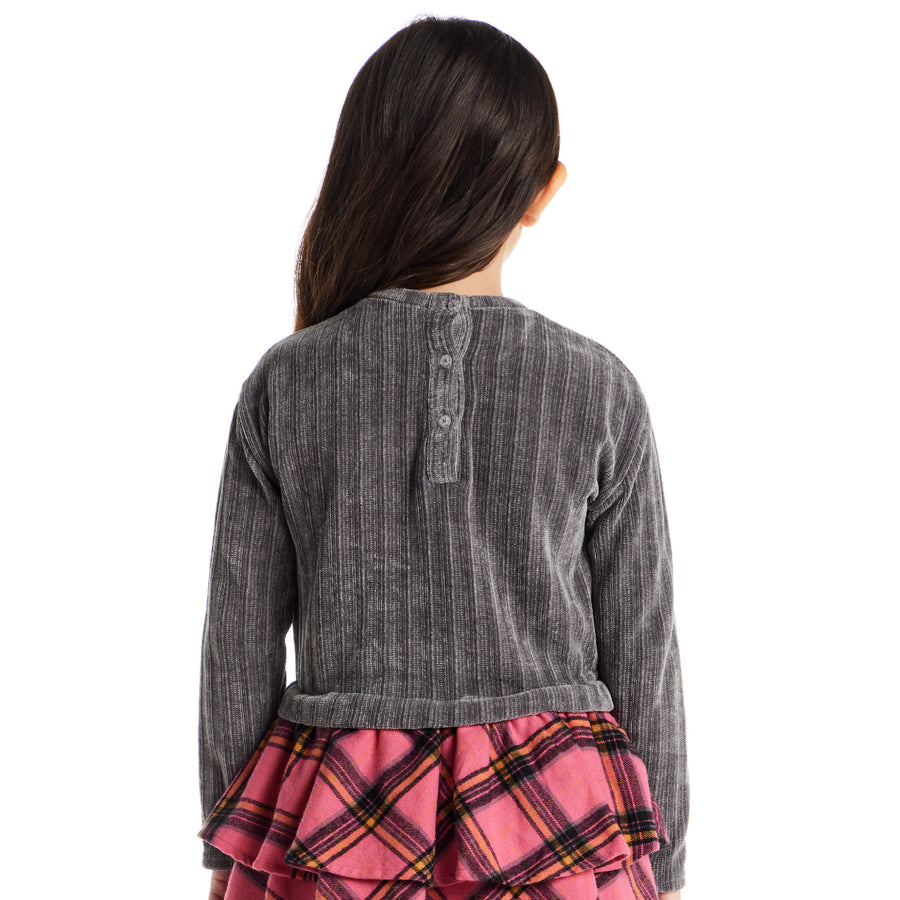 Toddler & Kids (2-6X) Knit Top Plaid Skirt Dress - Grey & Pink Flannel  Heart - Cozy Sweet Fall