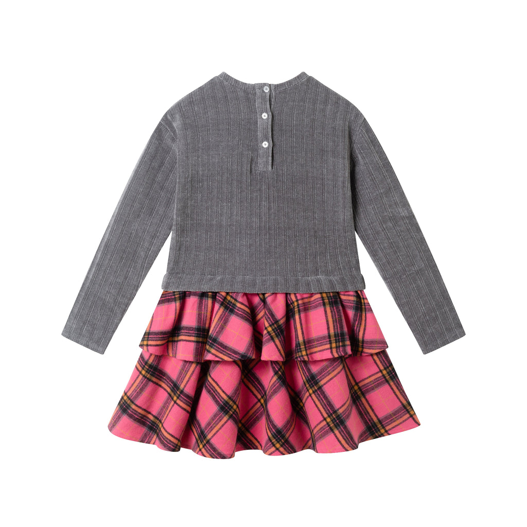 Kids Knit Top Plaid Skirt Dress | Grey & Pink Heart - Andy & Evan