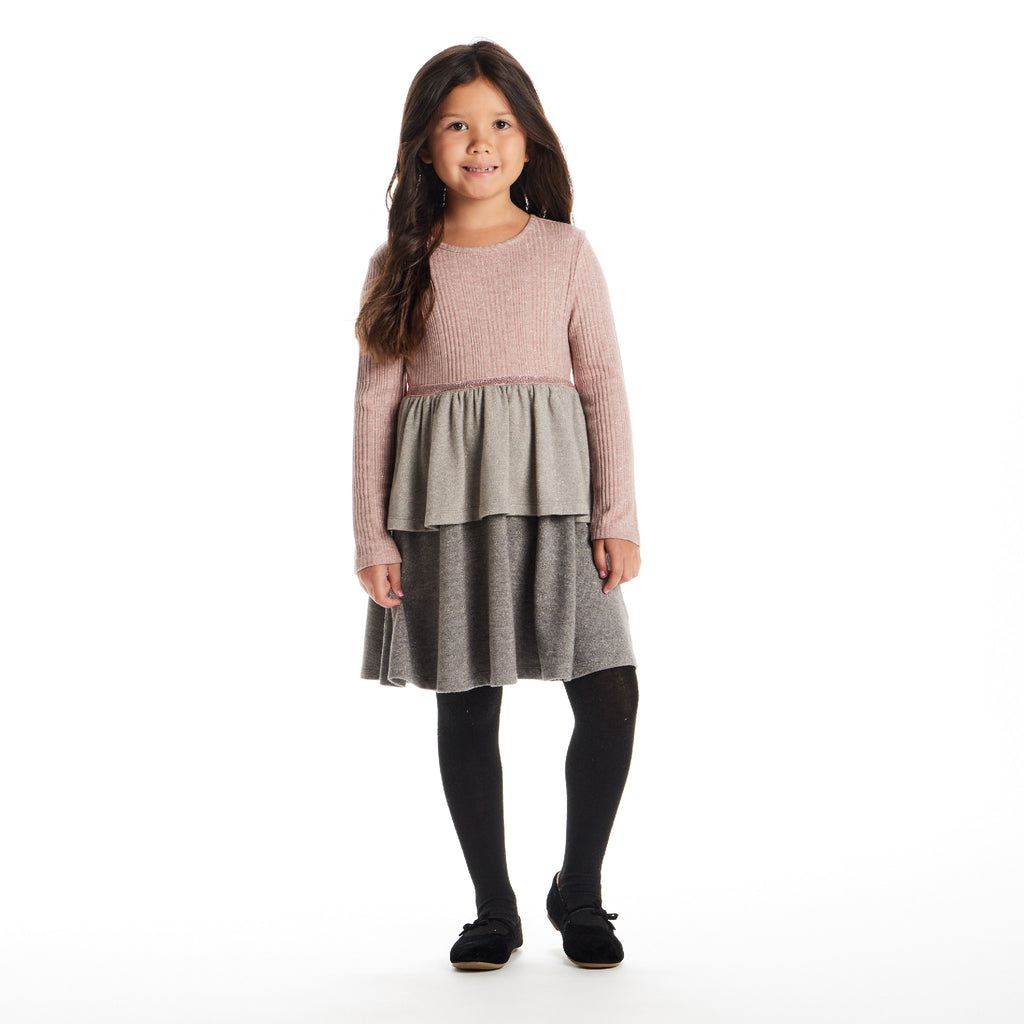 Kids Knit Tiered Dress | Pink Colorblock - Andy & Evan