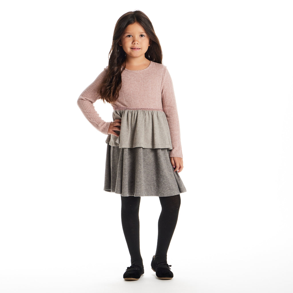 Kids Knit Tiered Dress | Pink Colorblock - Andy & Evan