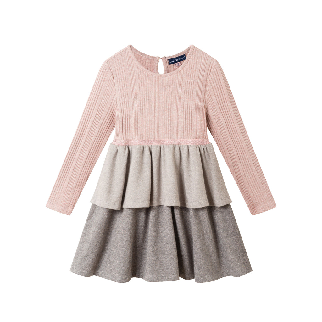 Kids Knit Tiered Dress | Pink Colorblock - Andy & Evan