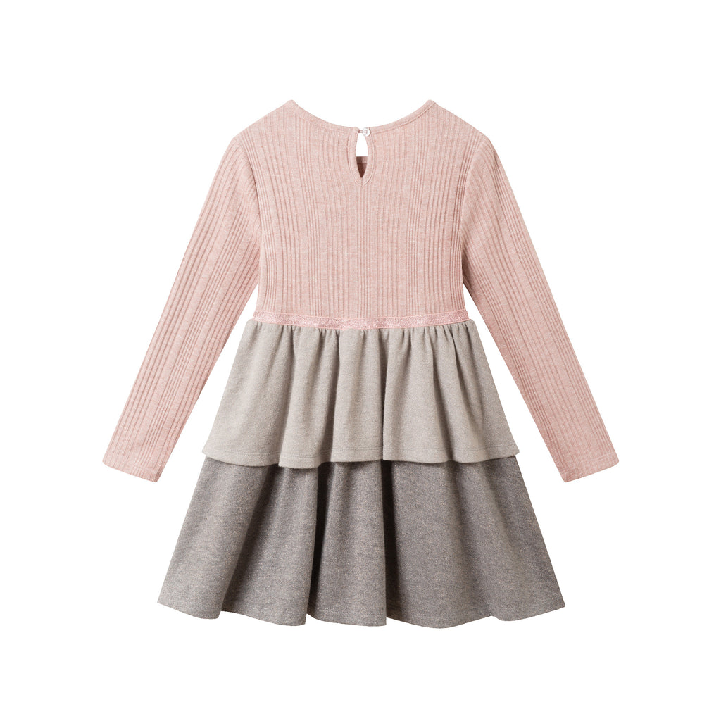 Kids Knit Tiered Dress | Pink Colorblock - Andy & Evan