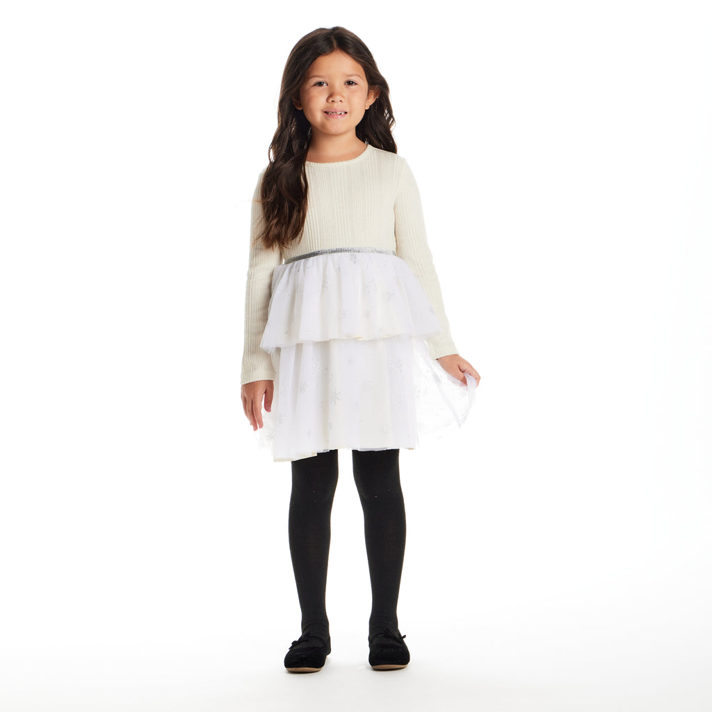 Kids Tulle Tiered Dress | White Snowflake - Andy & Evan