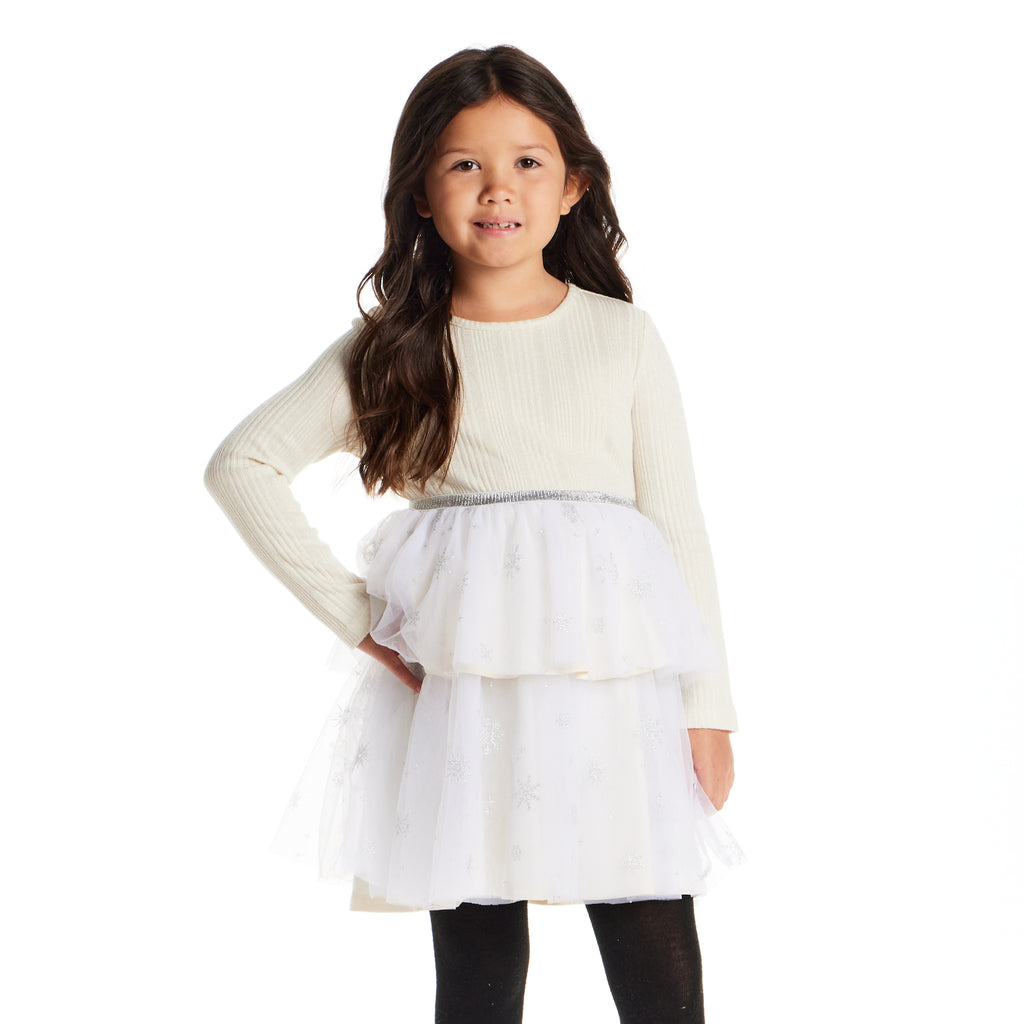 Kids Tulle Tiered Dress | White Snowflake - Andy & Evan