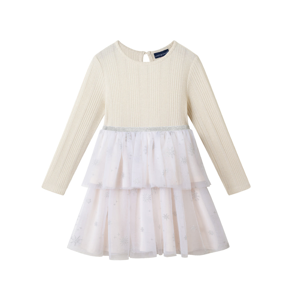 Kids Tulle Tiered Dress | White Snowflake - Andy & Evan