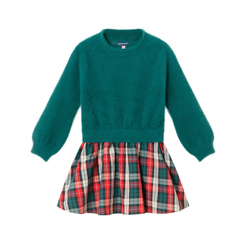 Kids Knit Twofer Dress | Green Plaid - Andy & Evan