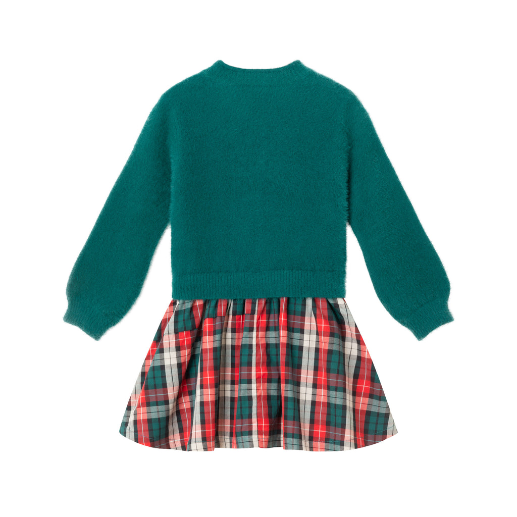 Kids Knit Twofer Dress | Green Plaid - Andy & Evan