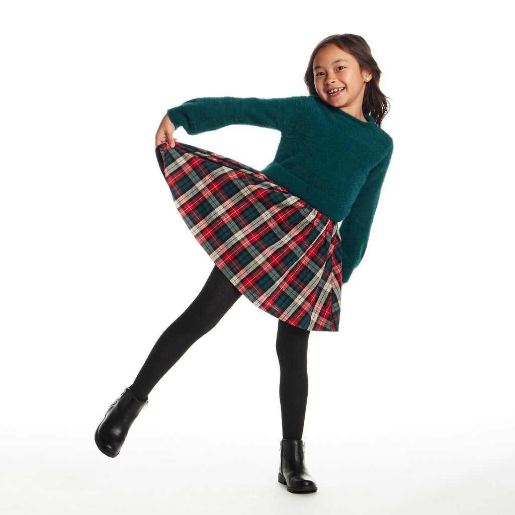 Kids Knit Twofer Dress | Green Plaid - Andy & Evan