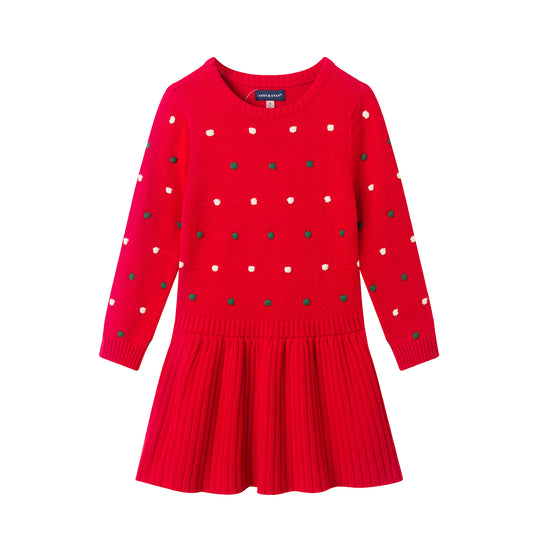 Kids (3T & 6X) Red Knit Twofer Dress | Festive Dot