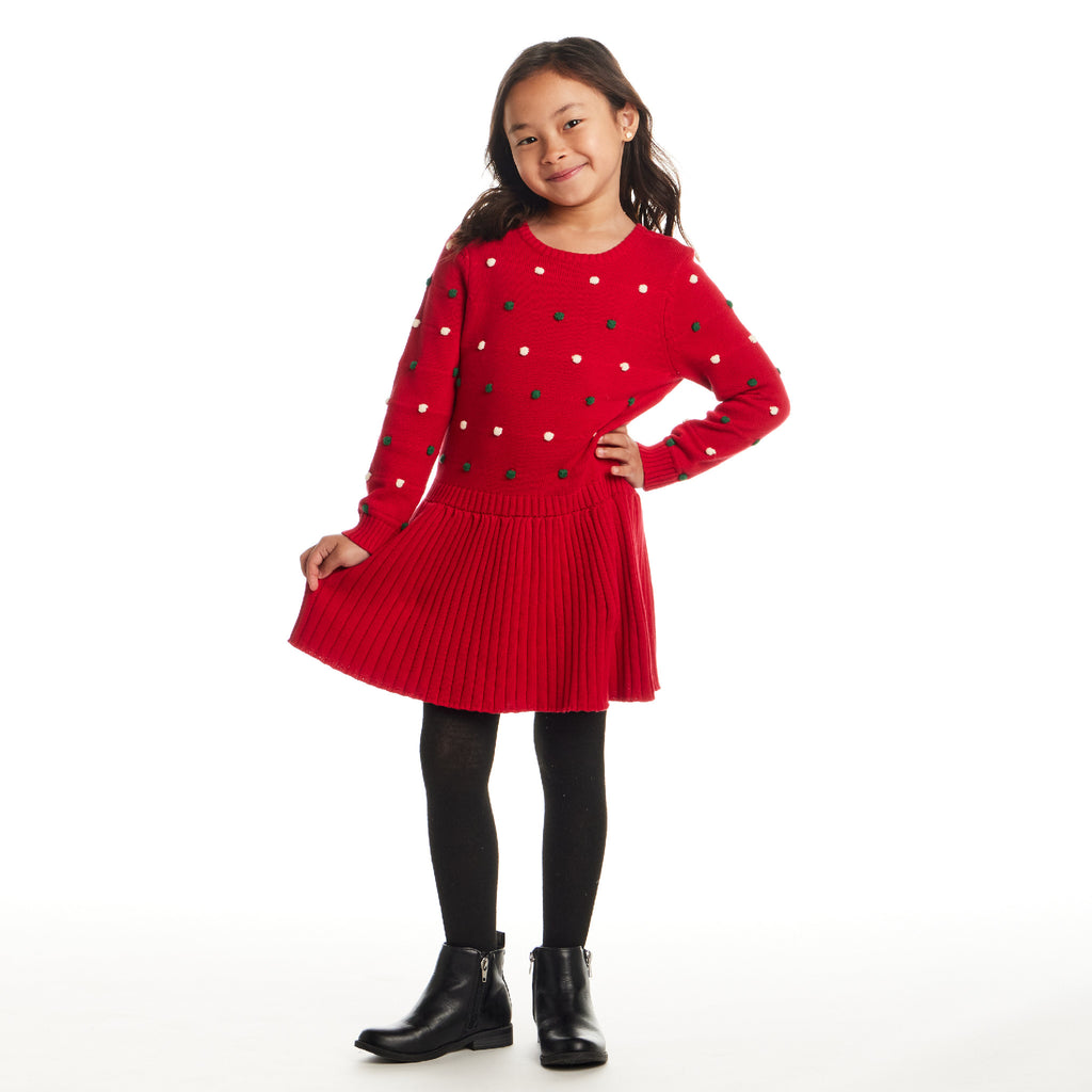 Kids (3T & 6X) Red Knit Twofer Dress | Festive Dot - Andy & Evan