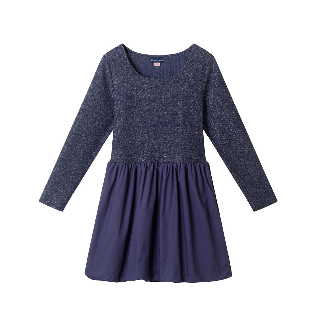 Tween (7-16) Rib Jersey Drop Waist Bubble Dress | Navy - Andy & Evan