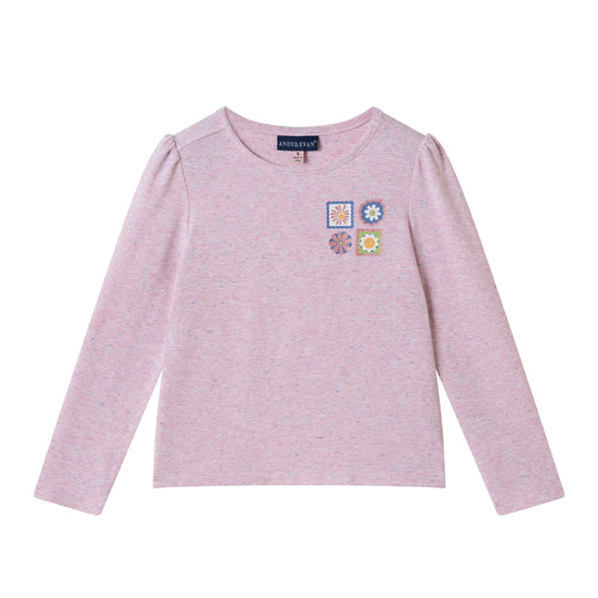 Girls Speckled Long Sleeve Tee| Pink Flowers