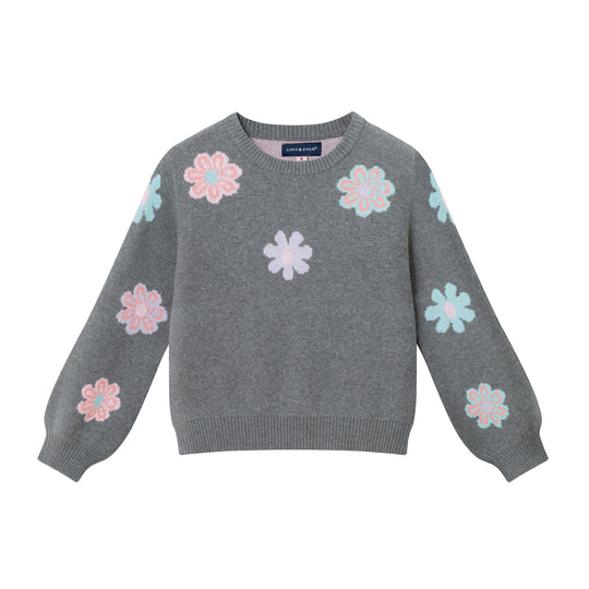 Kids Floral Sweater | Charcoal Grey