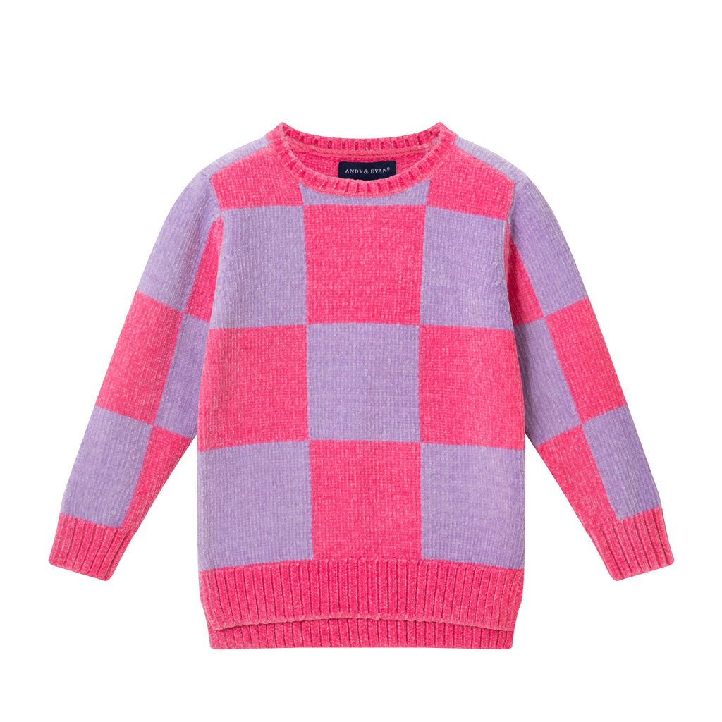 Kids Split Side Sweater | Pink Checker - Andy & Evan