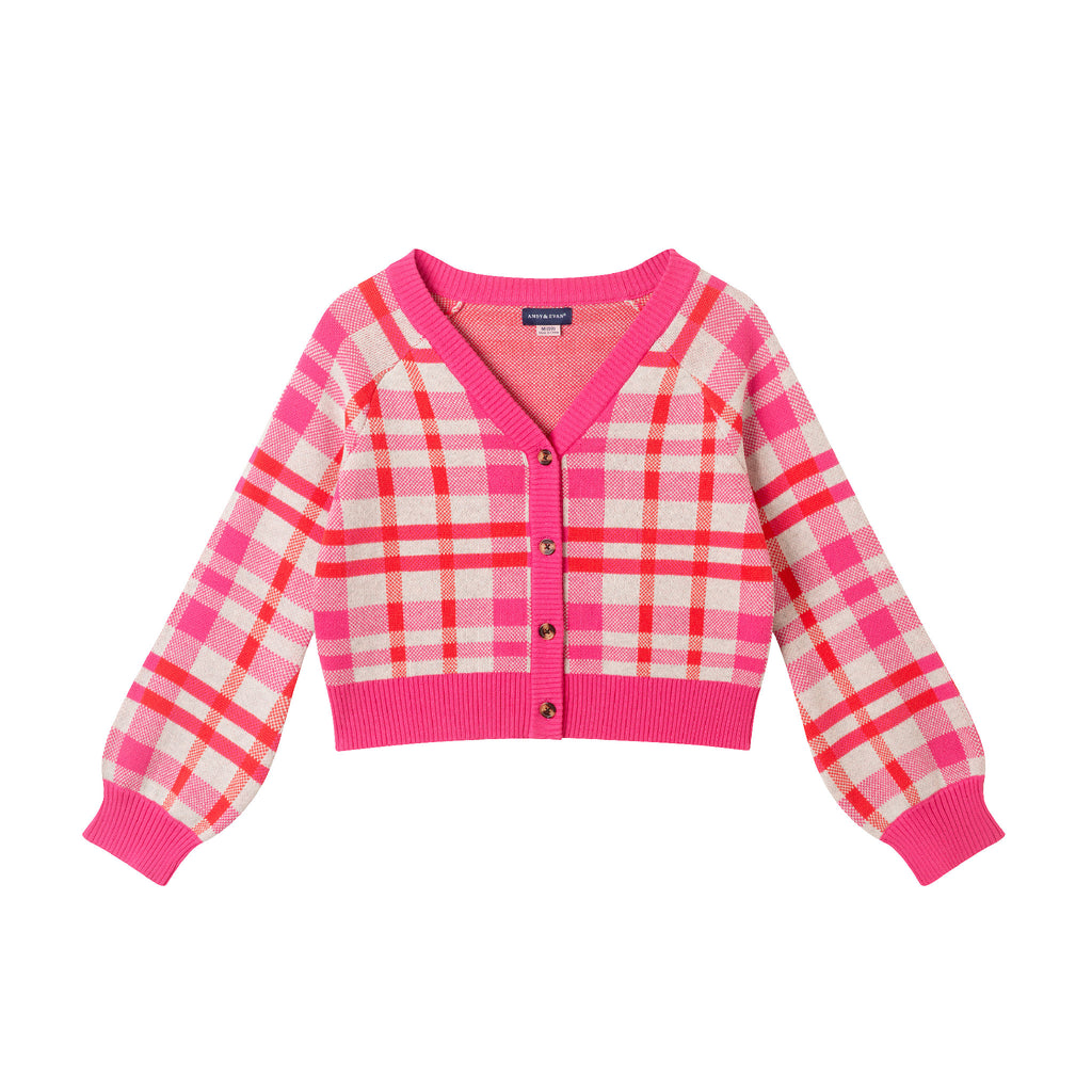 Tween (7-16) Cardigan | Pink Plaid - Andy & Evan