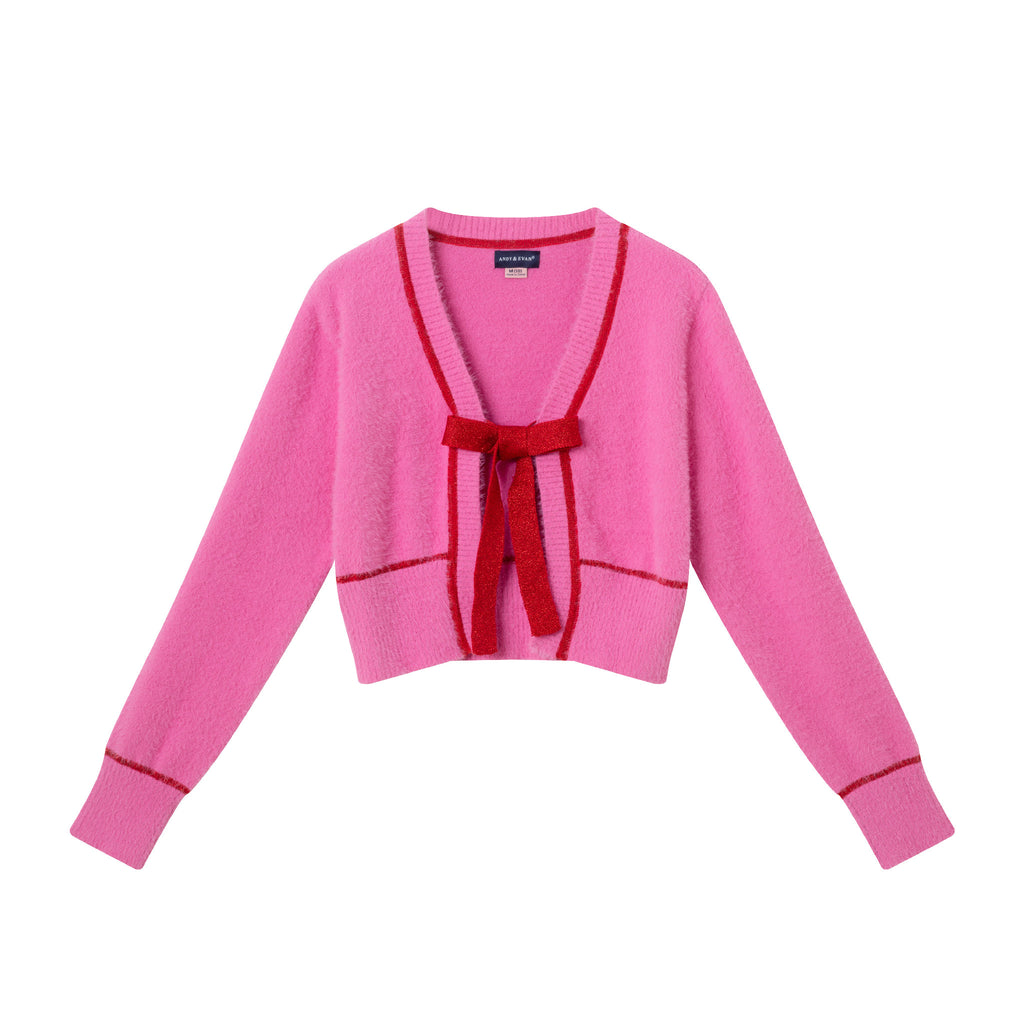 Tween (7-16) Cardigan Sweater with Bow | Pink Eyelash - Andy & Evan