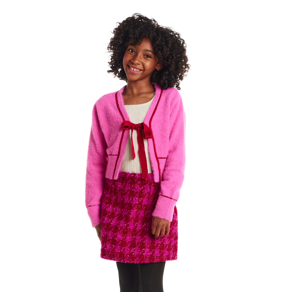 Tween (7-16) Cardigan Sweater with Bow | Pink Eyelash - Andy & Evan