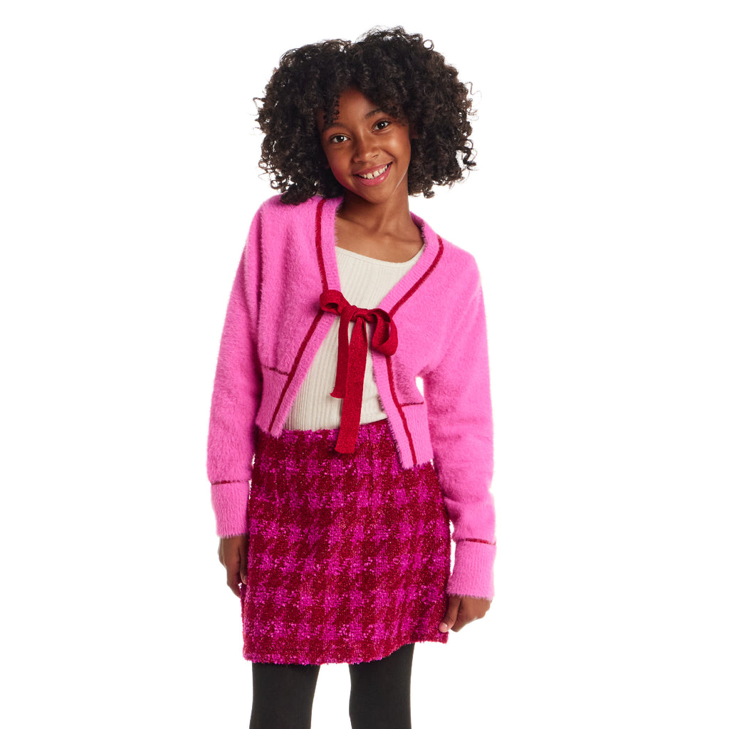 Tween (7-16) Cardigan Sweater with Bow | Pink Eyelash - Andy & Evan