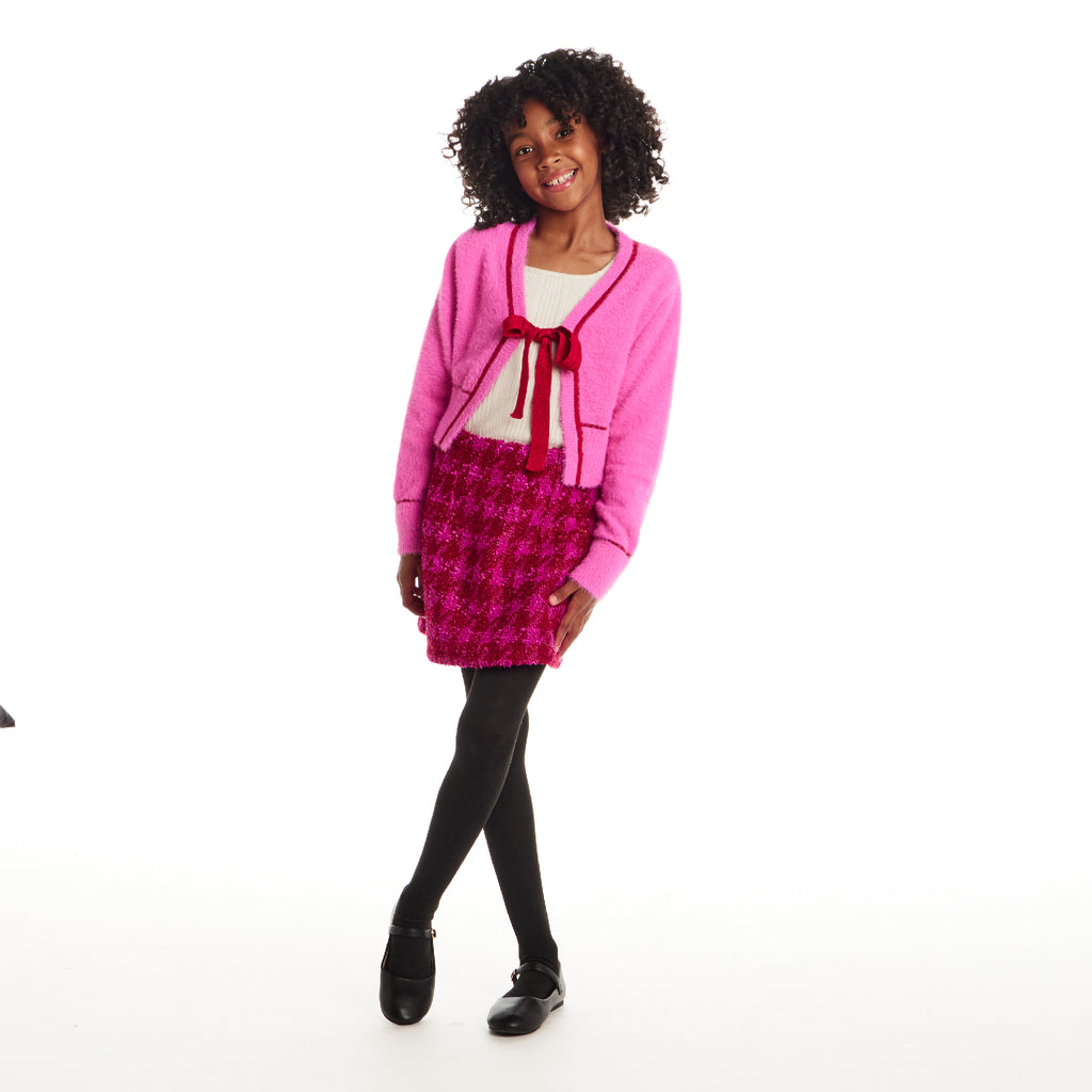 Tween (7-16) Cardigan Sweater with Bow | Pink Eyelash - Andy & Evan