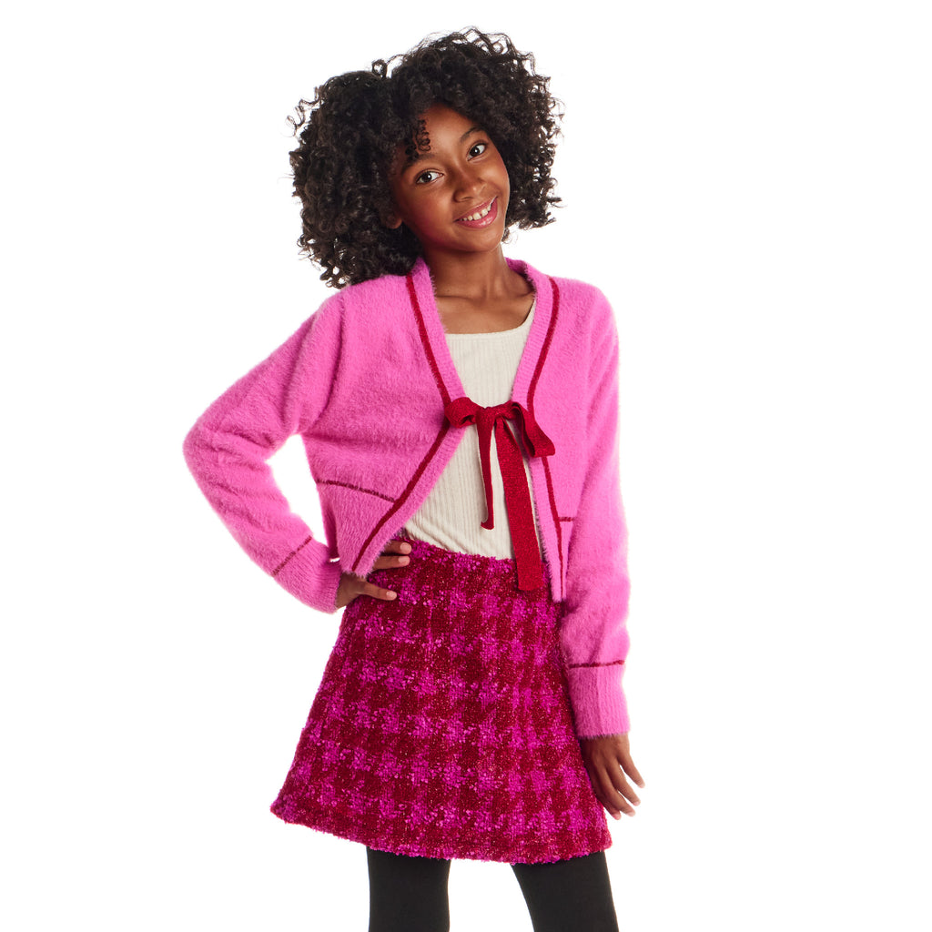 Tween (7-16) Cardigan Sweater with Bow | Pink Eyelash - Andy & Evan