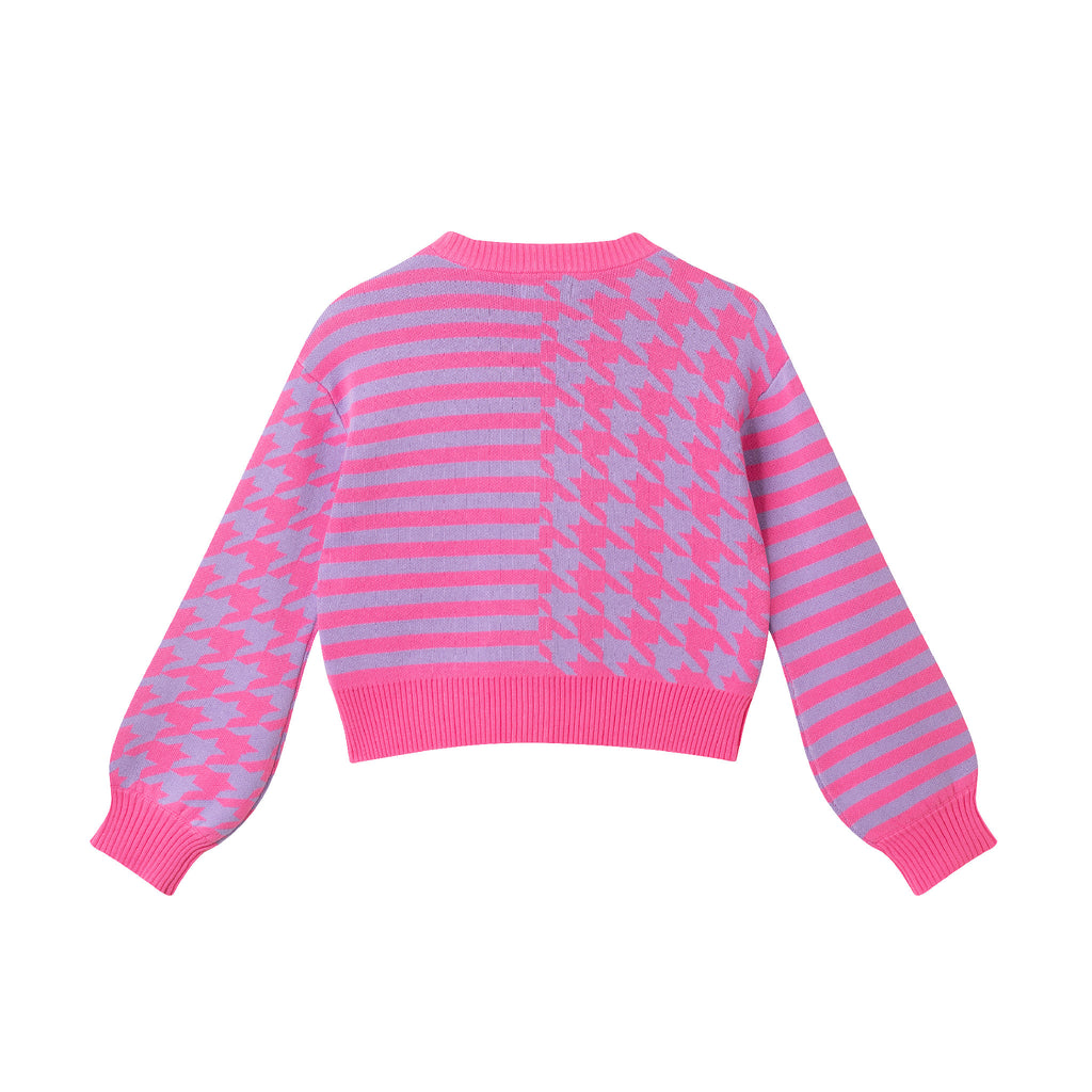Tween (7-16) Stripe Cardigan | Pink Houndstooth - Andy & Evan