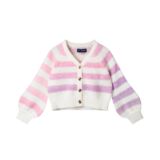 Kids Stripe Cardigan | Oatmeal Lavendar
