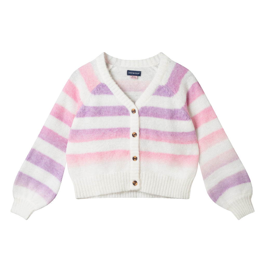 Tween (7-16) Stripe Cardigan | Oatmeal Lavendar - Andy & Evan