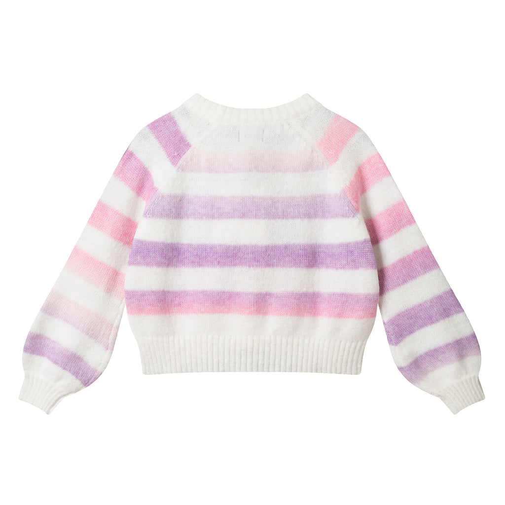 Tween (7-16) Stripe Cardigan | Oatmeal Lavendar - Andy & Evan
