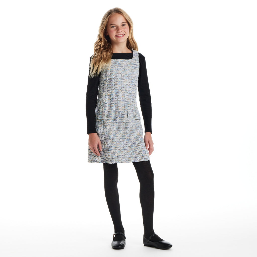 Tween (7-16) Tweed Dress & Rib Tee Set | Textured Twirl - Andy & Evan