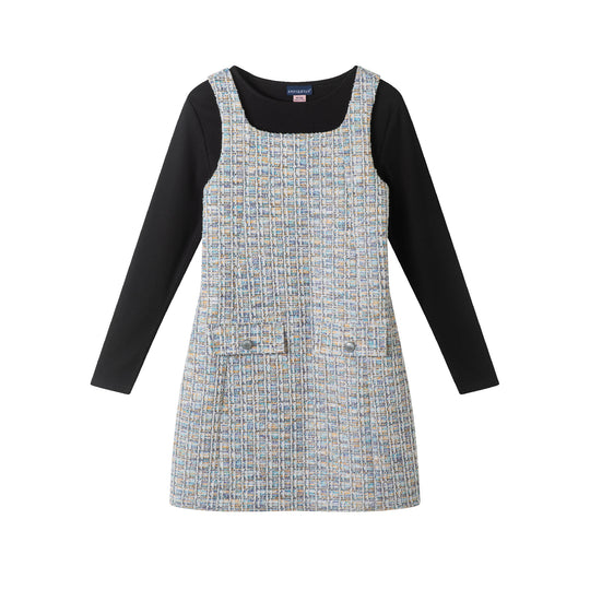 Tween (7-16) Tweed Dress & Rib Tee Set | Textured Twirl