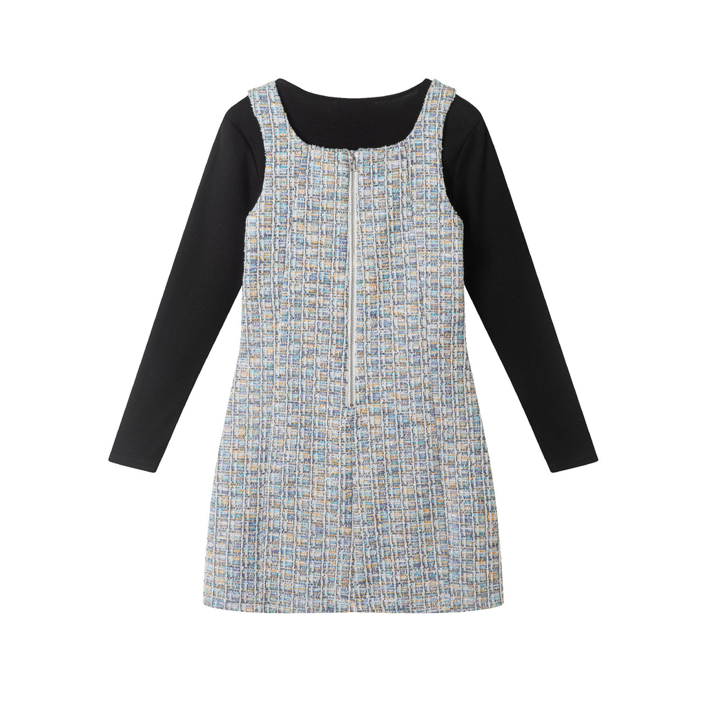 Tween (7-16) Tweed Dress & Rib Tee Set | Textured Twirl - Andy & Evan
