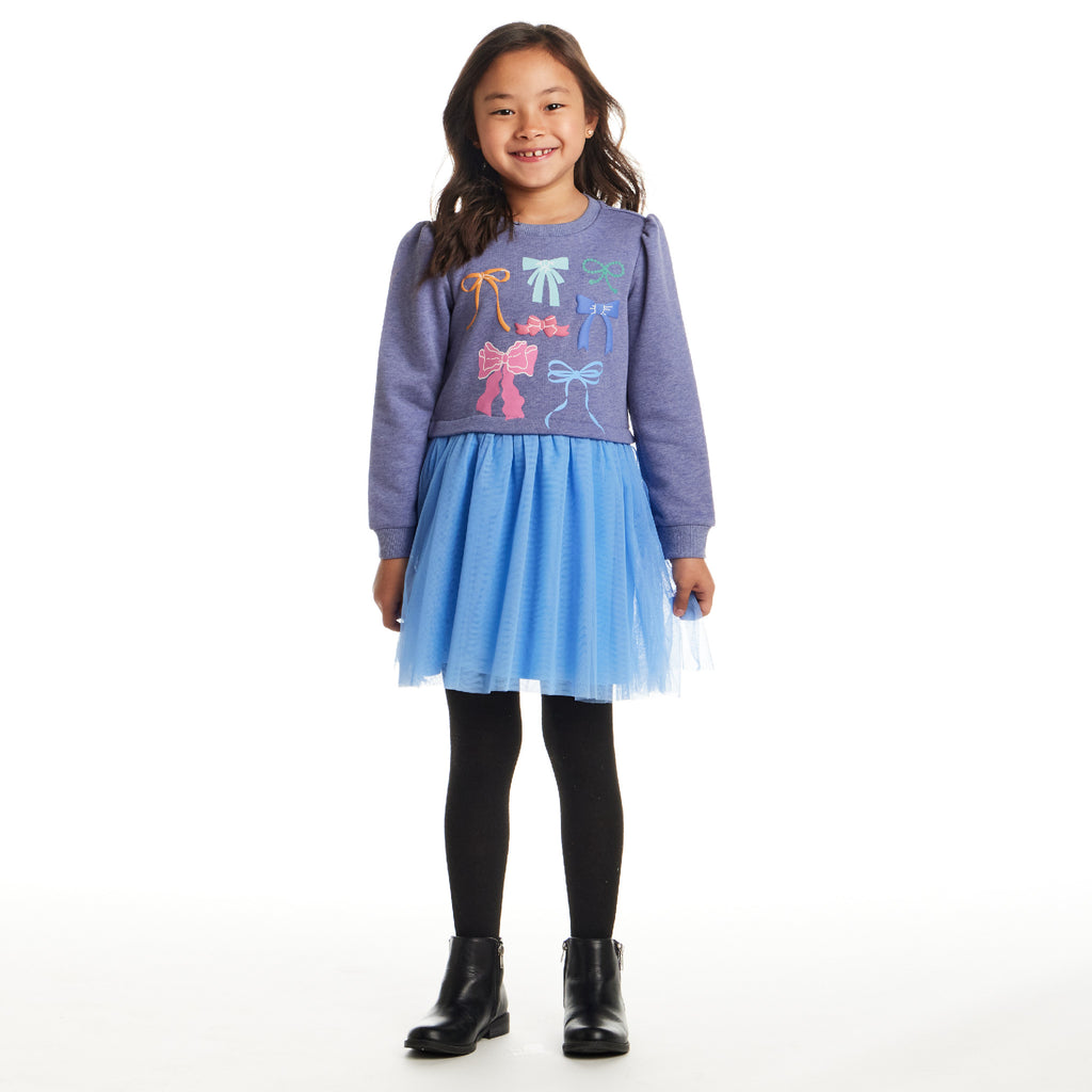Kids Heather Sweatshirt Dress | Bow Collage - Andy & Evan