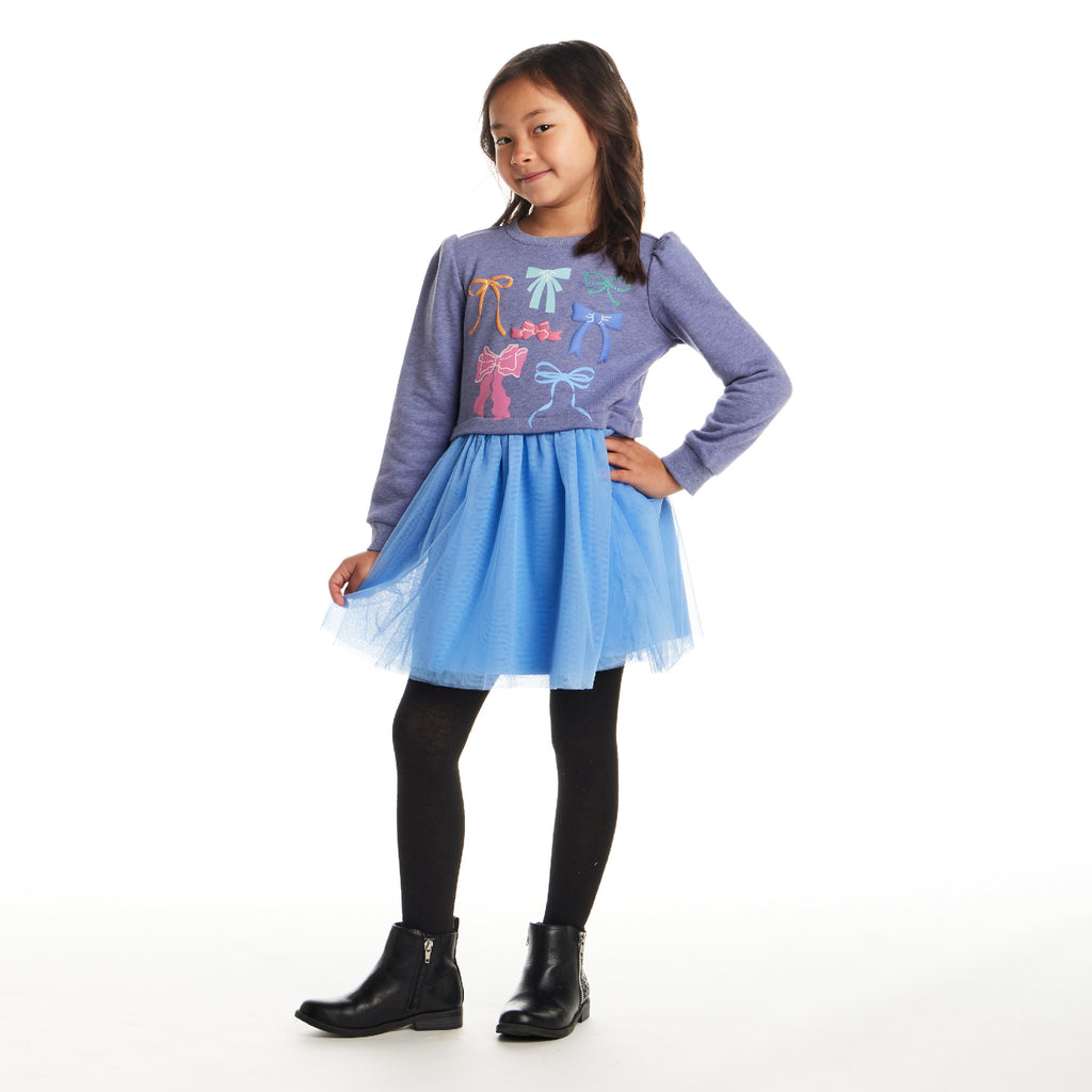 Kids Heather Sweatshirt Dress | Bow Collage - Andy & Evan