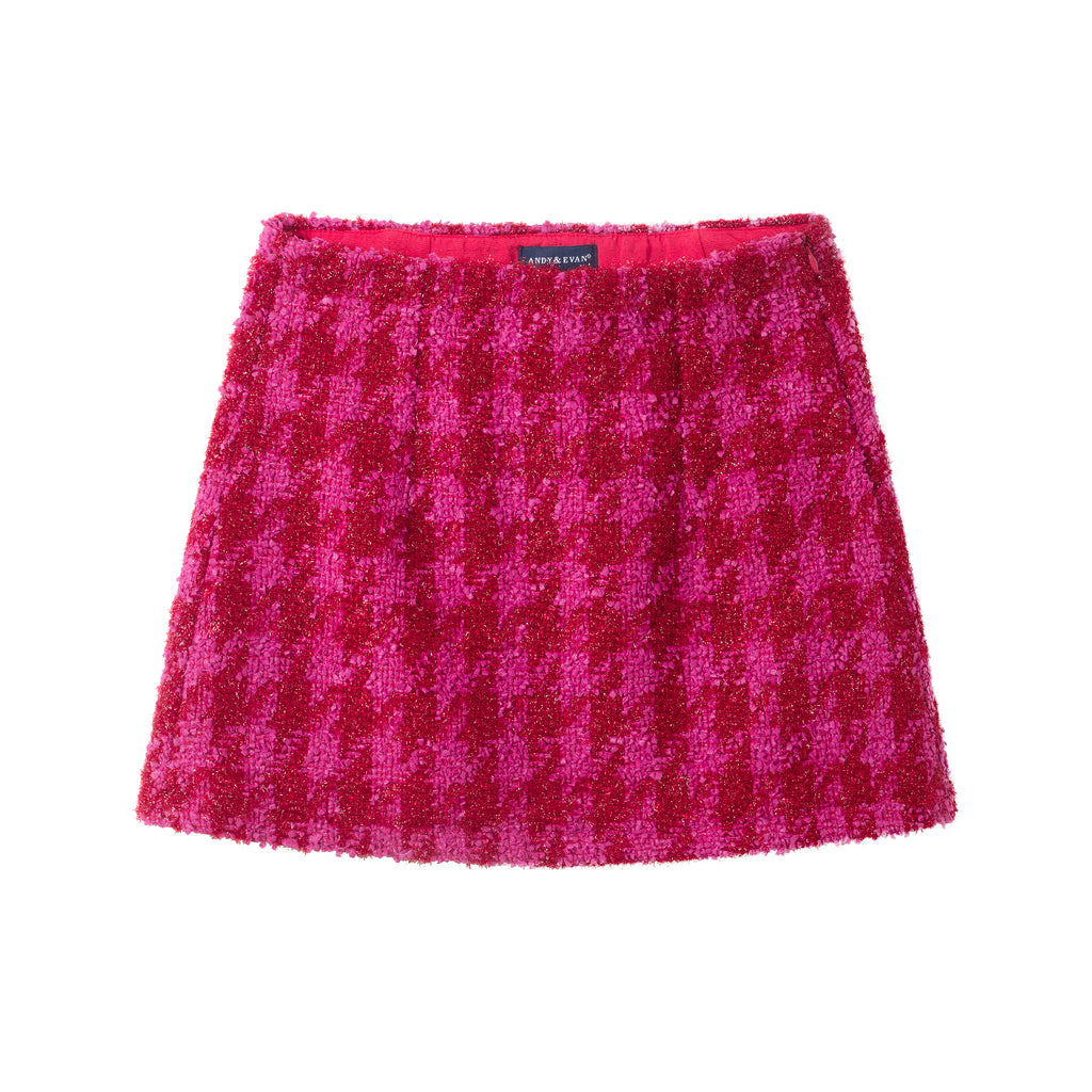 Tween (7-16) Ribbed Top & Houndstooth Skirt Set | Ivory & Pink - Andy & Evan