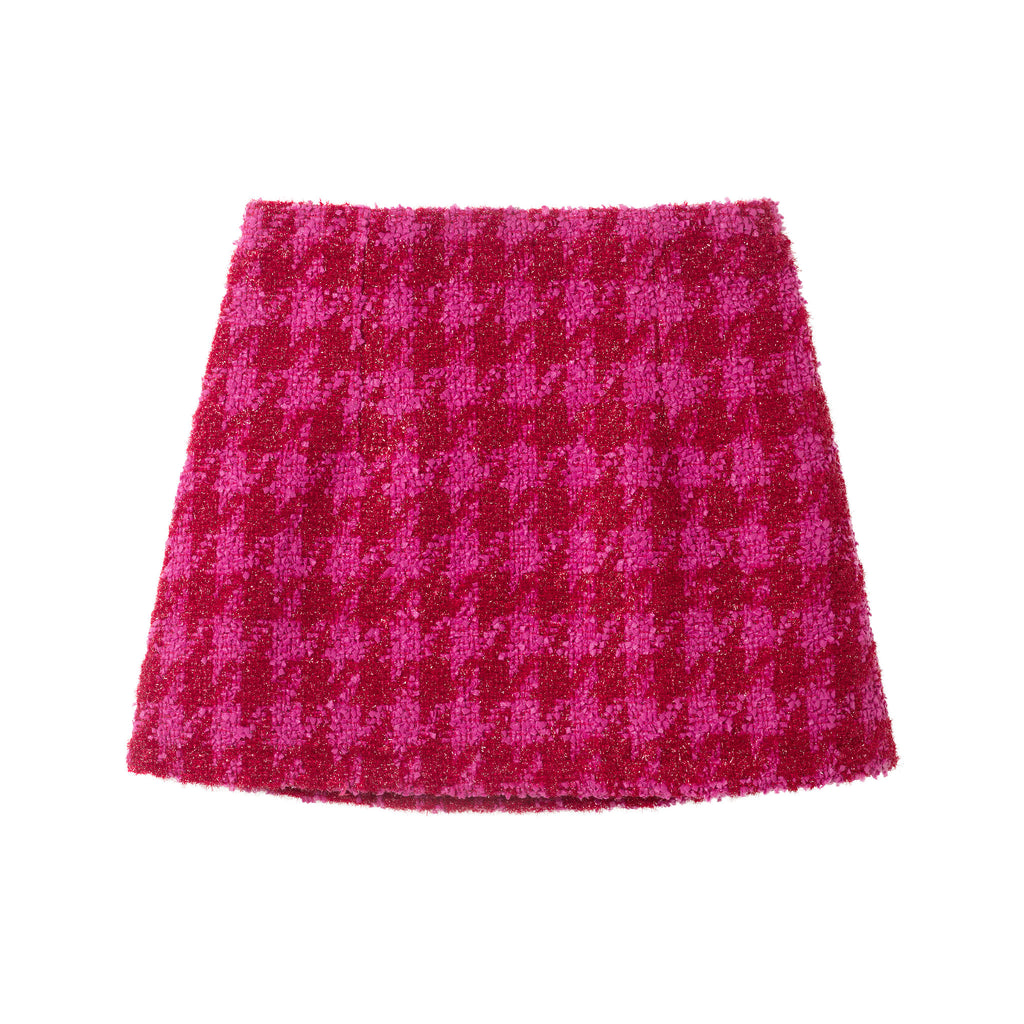 Tween (7-16) Ribbed Top & Houndstooth Skirt Set | Ivory & Pink - Andy & Evan