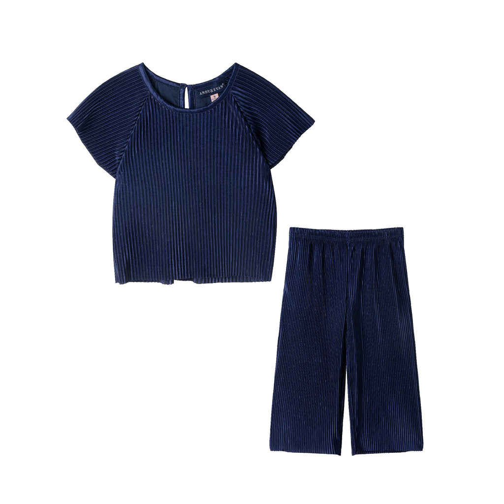 Girls Dressy Pant Set | Navy Plisse - Andy & Evan