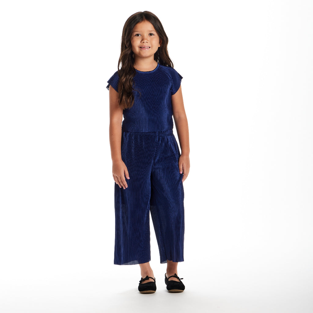 Girls Dressy Pant Set | Navy Plisse - Andy & Evan
