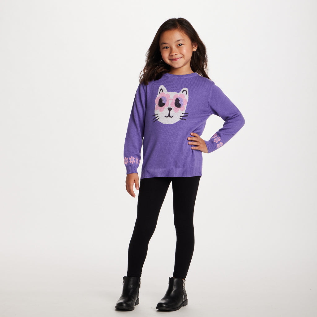 Kids Sweater & Legging Set | Purple Kitty Sunglasses - Andy & Evan