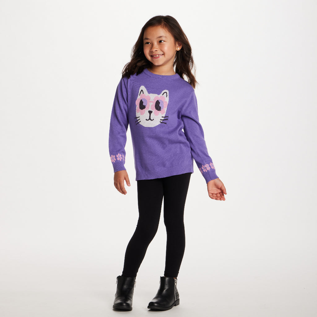 Kids Sweater & Legging Set | Purple Kitty Sunglasses - Andy & Evan