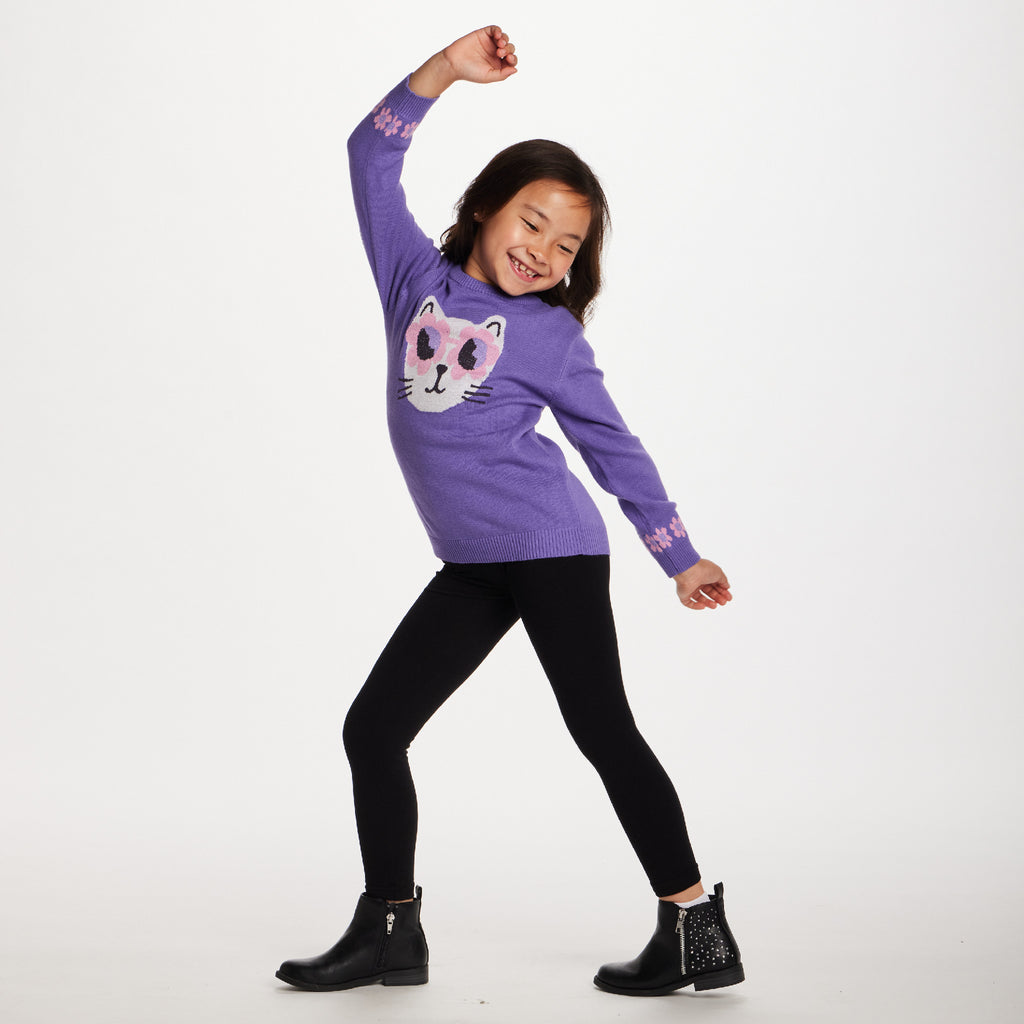Kids Sweater & Legging Set | Purple Kitty Sunglasses - Andy & Evan