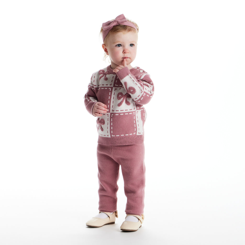 Infant Chenille Sweater Set with Headband | Pink Bows - Andy & Evan